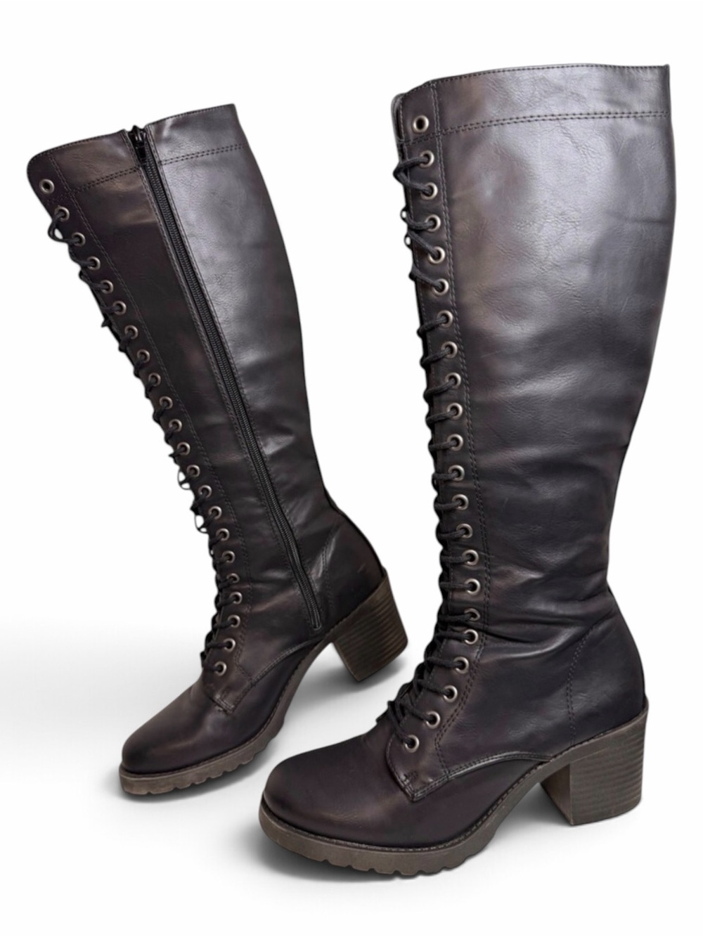 Madden Girl Kase Knee High Combat Boots Lace Up Black Womens 7.5